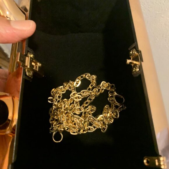 Neiman Marcus Gold Acrylic Cylindrical Clutch Bag with Detachable Chain - Picture 4 of 5